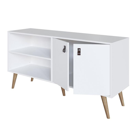 Amber 53.7" TV Stand with Faux Leather Handles in White