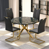 47" Luxurious Round Modern Faux Marble Dining Table Sets for 4,5 Pieces Dining Room Set