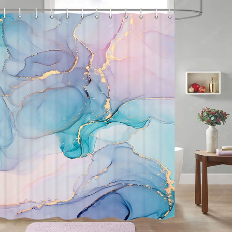 Abstract Marble Shower Curtain Set, Turquoise Purple Marble