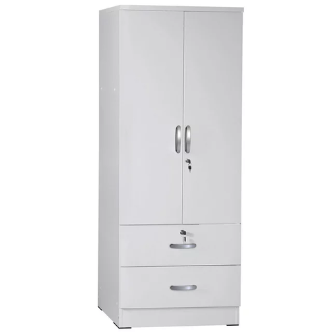 Grace Wood 2-Door Wardrobe Armoire with 2-Drawers in White