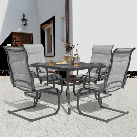 Outdoor Dining Set, Outdoor Padded Textilene Patio Chairs and Square Dining Table with Umbrella Hole, Grey