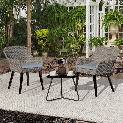 OC Orange-Casual 3-Piece Outdoor Patio Bistro Set with 2 Chairs & Wood Top Side Table, Grey