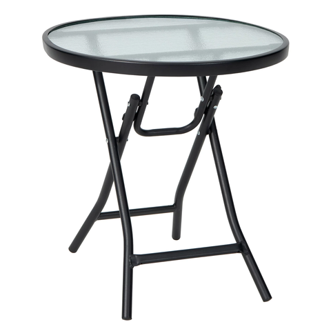 Patio Folding Round Glass Side Table Bistro Coffee Table Plant Stand