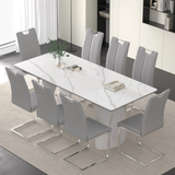 Luxurious Modern Dining Table Sets for 8: Sintered Stone Table with 8 PU Leather Chairs