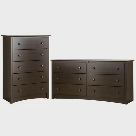 2-Piece Set with 5-Drawer Chest and 6-Drawer Dresser in Espresso