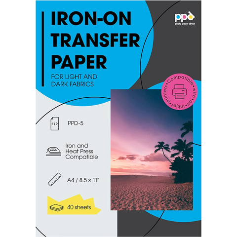 PPD Inkjet Iron-On Mixed Light and Dark Transfer Paper LTR 8.5X11 - Pack of 40 Sheets (PPD005-Mix)