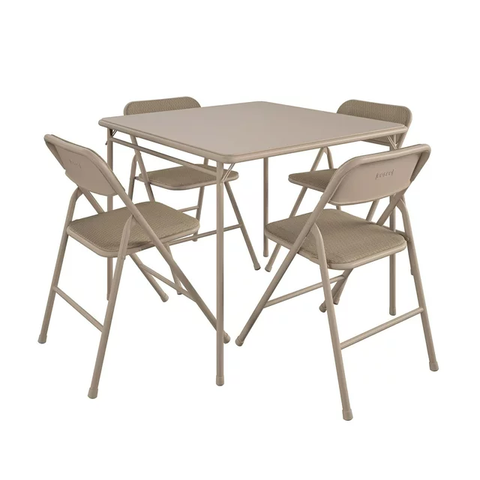 5-Piece Folding Dining Set with Card Table and 4 Fabric Padded Chairs, Tan