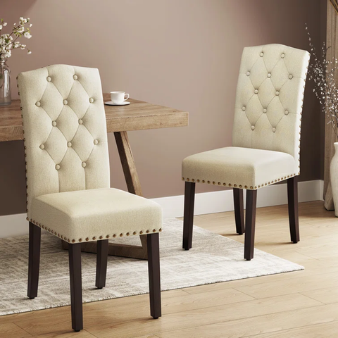 Arjo Tufted Linen Upholstered Parsons Chair (Set of 2)