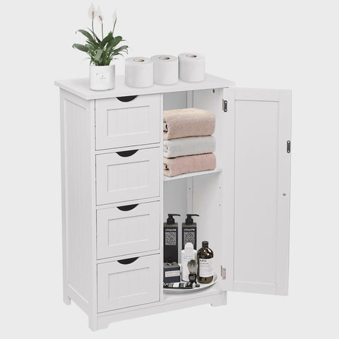 Bathroom Storage Cabinet Floor Side Storage Organizer with 4 Drawers and 1 Cupboard