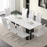 Luxurious Modern Dining Table Sets for 8: Sintered Stone Table with 8 PU Leather Chairs