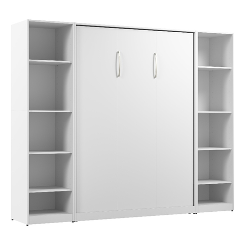 Wood Full Murphy Bed with Closet Organizers in White