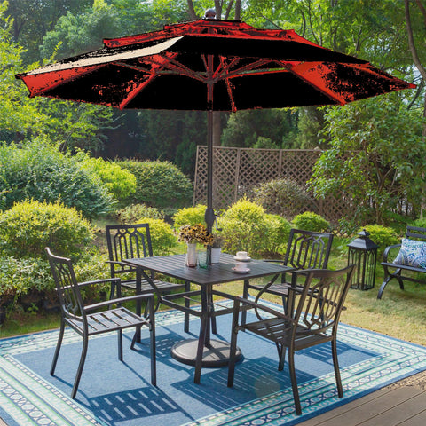 6-Piece Outdoor Patio Set with 10 FT Umbrella , 4 PCS Metal Steel Stacking Chairs &1 PC Square Dining Table