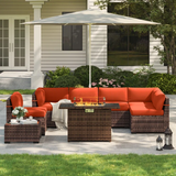 Syid 6 - Person Outdoor Slanted-Back Sectional Sofa With Coffee Table