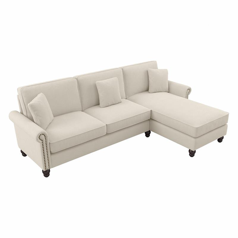 Sectional with Rev. Chaise in Cream Herringbone Fabric