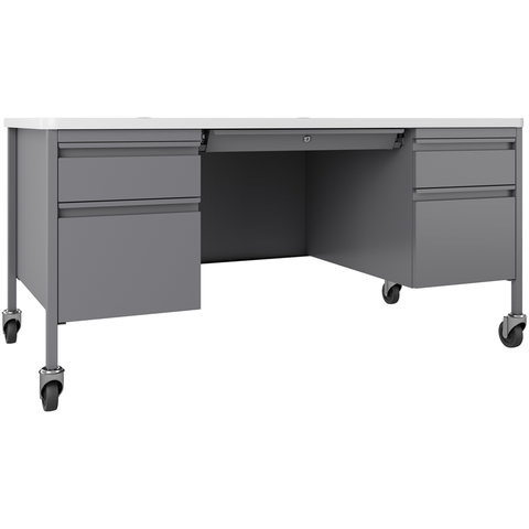 UrbanPro 30x60 Mobile Double Pedestal Metal Desk with T-Mold Top in Silver/White