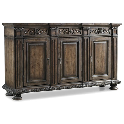 Rhapsody 72'' 3-Door Solid Wood Credenza in Rustic Walnut Brown by Hooker