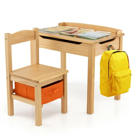 Kids Table and Chair Set Wood Activity Study Desk w/ Storage Drawer Hook