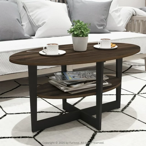 Oval Coffee Table, Columbia Walnut/Black