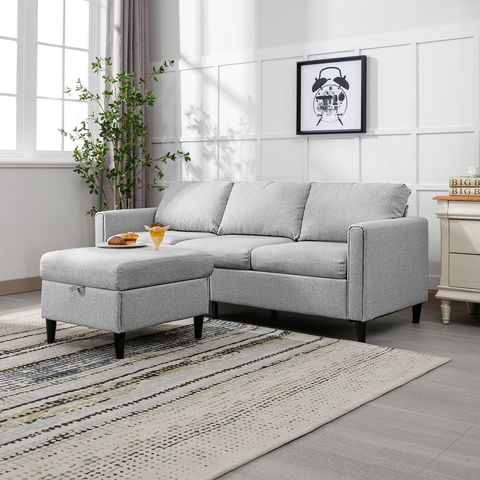 Convertible Sectional Sofa Couch, 3 Seat Upholstered Sofa with Flexible Storage Ottoman Chaise, Modern Modular L-Shape Couches