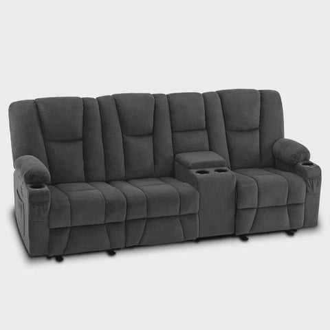 Power Reclining Sofa with Heat and Massage 3-Seat Dual Recliner Sofa