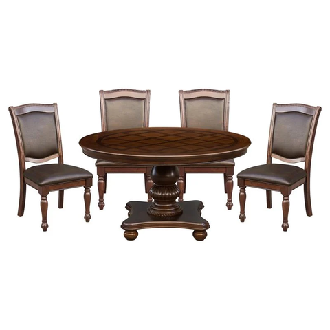 5-Piece Traditional Wood Dining Set in Brown Cherry