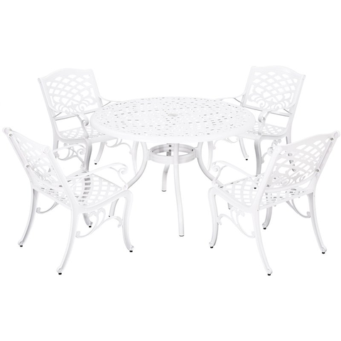 Phoenix 5 Piece Cast Aluminum Round Patio Dining Set in White