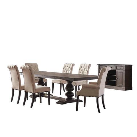 8-piece Rectangular Trestle Wood Dining Set Brown and Beige