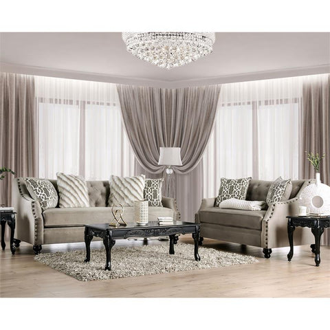 Furniture of America Felicity Chenille Tufted 2-Piece Sofa Set in Light Brown