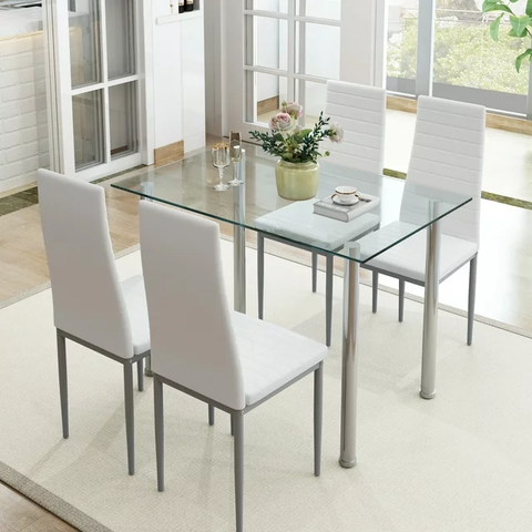 Kitchen Table Set, 5 Pieces Dining Table Set, Tempered Glass Dining Table and Chairs