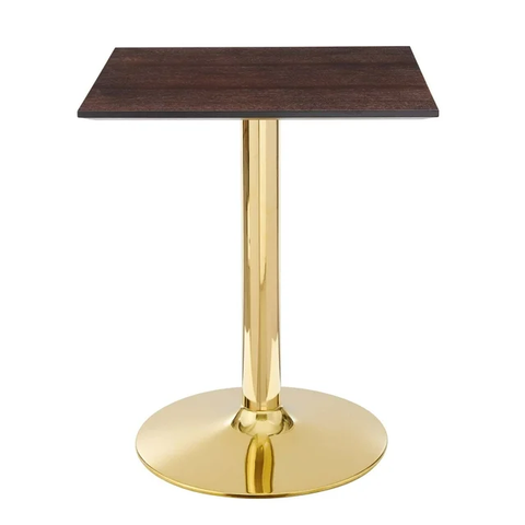 24 inch Dining Table, Square, Gold Walnut, Wood, Metal Steel