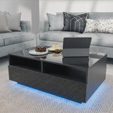 LED Coffee Table Rectangular High Gloss Coffee Tea Table Modern Center Table