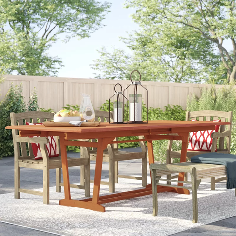 Aleha Extendable Rectangular Eucalyptus Outdoor Dining Table