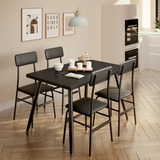 5 Pcs Modern Dining Table Set 4 Chairs Steel Frame Home Kitchen Furniture Black