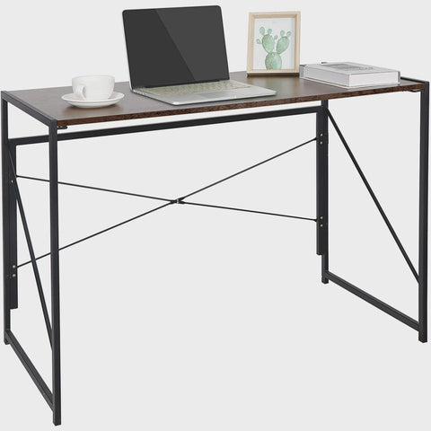 Folding Computer Writing Desk Wood Top Metal Frame