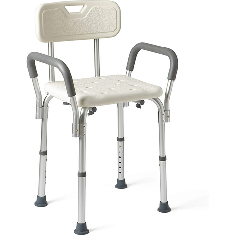 Medline Shower Chair Bath Seat with Back and Padded Armrests, Height Adjustable, Supports up to 350 lbs., White