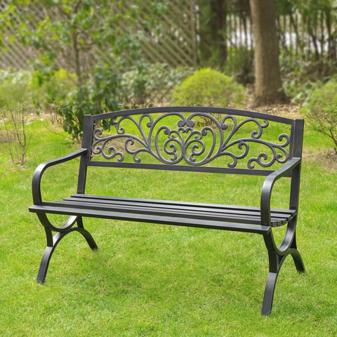 50 Inches Outdoor Garden Bench,Cast Iron Patio Park Bench Metal Frame