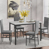 Dining Table Set for 4, Wood Dine Table with 4 Velvet Chairs