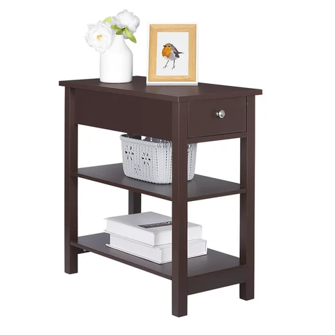 Rectangular Side End Table Nightstands, Brown