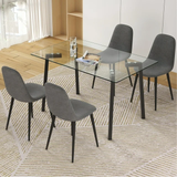 5 Pieces Dining Room Table Set,  Modern Table Set for 4 Gray Linen Dining Chair with Glass