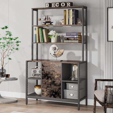 Vertical Filing Cabinet with Bookshelf, 6-Tier Industrial Tall Filing Cabinet