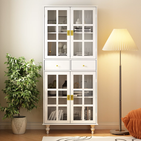 Freestanding Kitchen Pantry Cabinet with Glass Doors