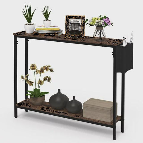 2-Tier Narrow Console Table Modern MDF Entryway Sofa Table,Brown