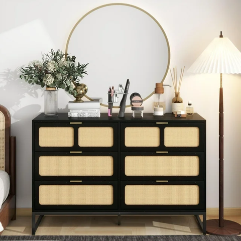 6 Drawer Rattan Dresser