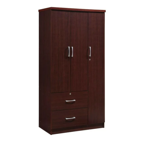 Import 3 Door Armoire with Rod, Shelves, and 2 Drawers, Mahogany