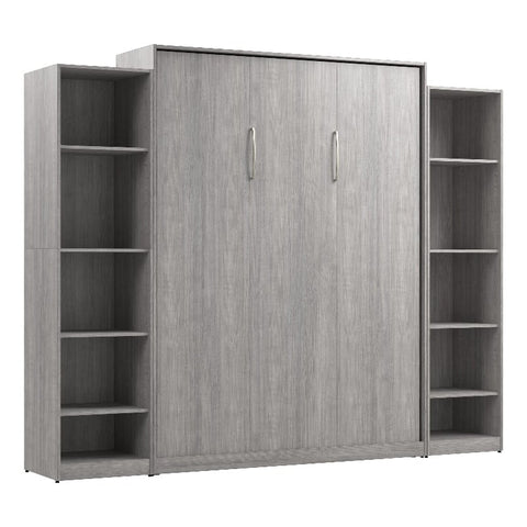 Wood Queen Murphy Bed with Closet Organizers in Gray