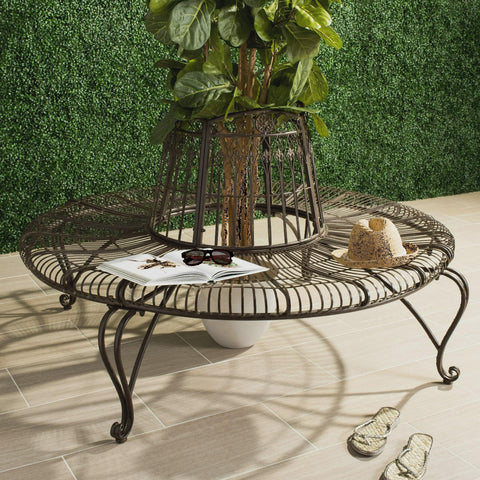 Safavieh Ally Darling Metal Outdoor Tree Bench in Rust Brown