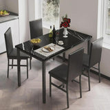 Dining Table Set for 4, Wood Dine Table with 4 Velvet Chairs