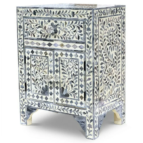 Transitional 1-Drawer Wood and Bone Accent Chest in Lilac Gray