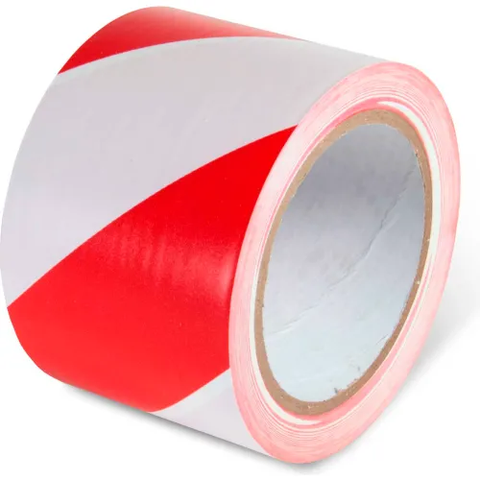 Striped Hazard Warning Tape, 3"W x 108'L, 5 Mil, Red/White, 1 Roll