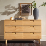 Mid-Century Solid Wood 6-Drawer Dresser